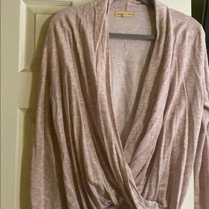 Mesh + Lace pink hathered wrap top